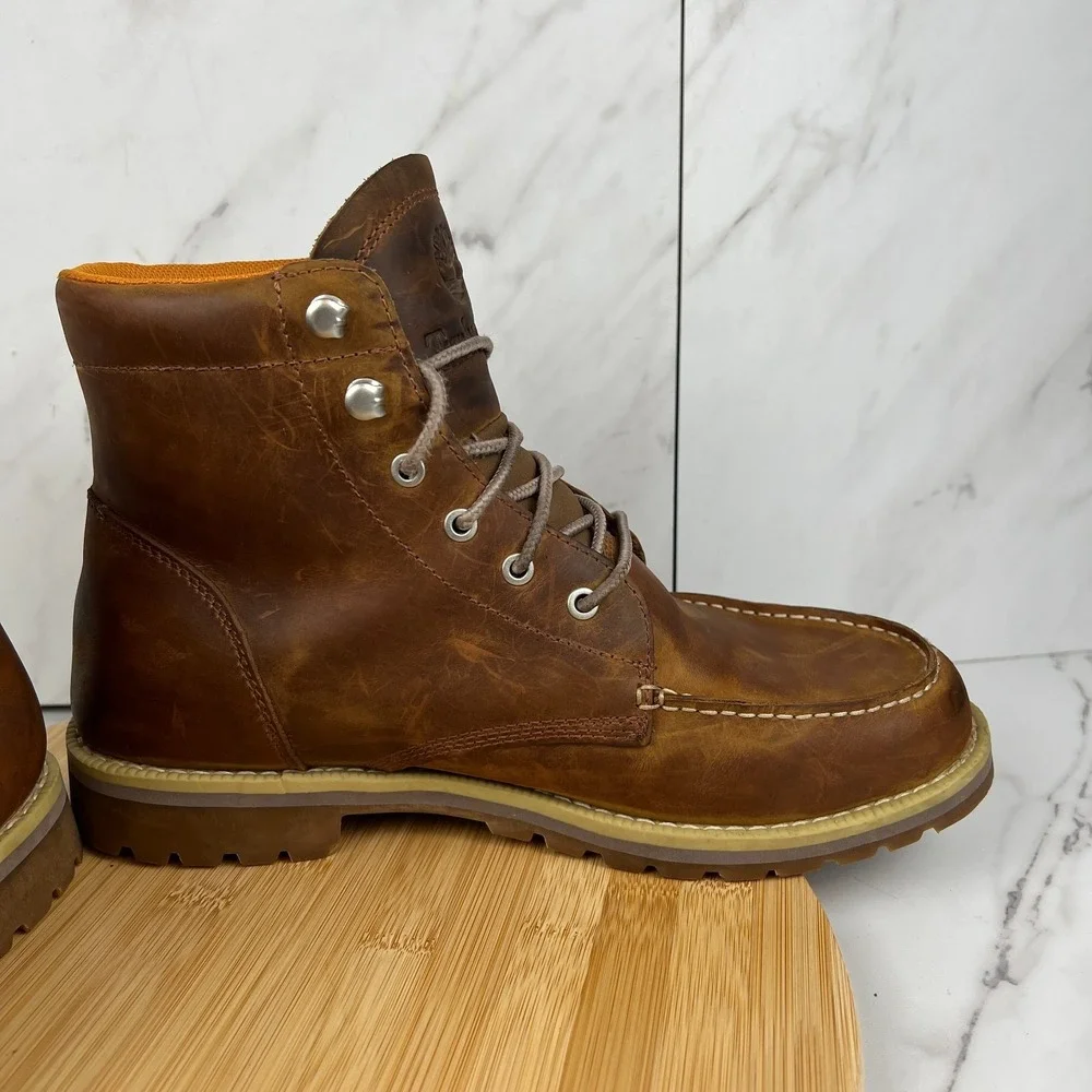 Timberland Redwood Falls Mens Size 9.5 Brown Leather Waterproof Moc-Toe Boots